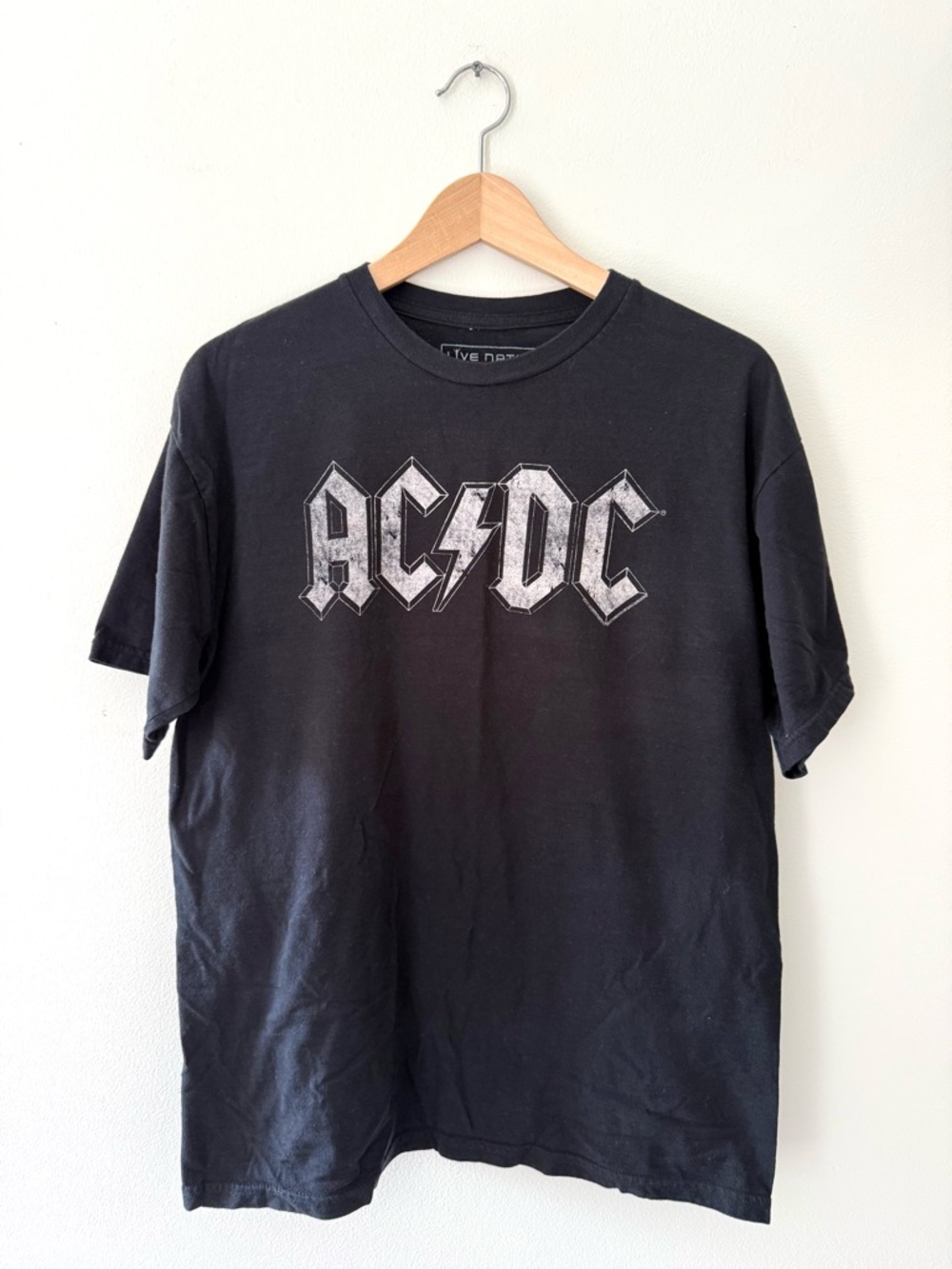 AC/DC Live Nation Graphic Band Tee | Black Distressed Logo Rock T-Shirt Sz M